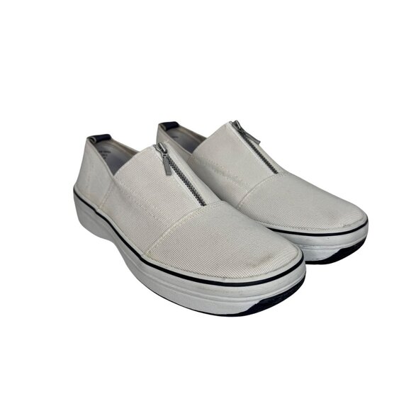 Vintage Square Toe Keds White Canvas Slip-On‎ Sneakers Zipper Detail Womens Size - Picture 1 of 8